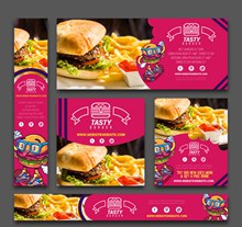 5款美味汉堡包店宣传卡片矢量图片