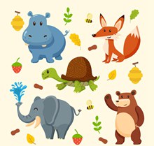 5款卡通动物和植物矢量图片