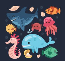 8款卡通海洋动物设计矢量图下载
