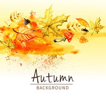 水彩绘秋季树叶和蘑菇矢量素材