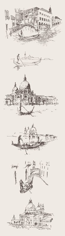 威尼斯建筑素描矢量图片