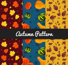 3款水彩绘秋季元素无缝背景图矢量图片