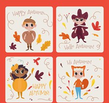 4款可爱秋季儿童卡片矢量图下载