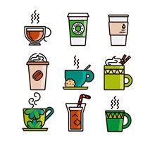 9款卡通彩色咖啡杯元素插画矢量图片