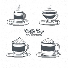 4款手绘创意咖啡杯矢量