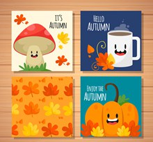 4款可爱秋季元素卡片矢量图片