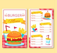 彩色汉堡包店菜单正反面图矢量图下载