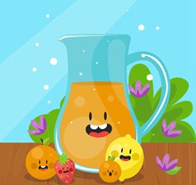 卡通橙汁和4个水果矢量下载