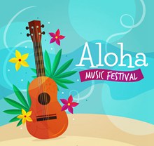 彩色夏威夷吉他和花卉矢量图