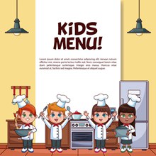 卡通小厨师菜单海报矢量素材