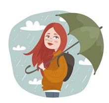 创意雨中撑伞的女子矢量图