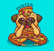 卡通吃披萨的巴哥犬矢量图下载