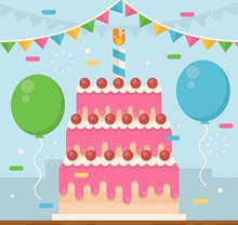 创意生日派对上的粉色生日蛋糕图矢量素材