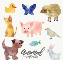 9款水彩绘可爱动物设计矢量图下载