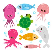 7款卡通海洋动物矢量图