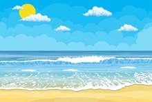 创意夏季大海沙滩风景矢量图