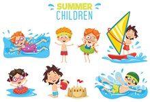 卡通夏季玩水的儿童矢量图下载