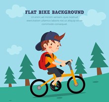卡通骑自行车上学的男孩图矢量图片