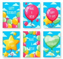 6款可爱气球生日贺卡矢量图片