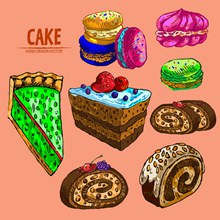 8款彩绘美味蛋糕矢量图