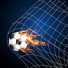 动感冲进球网的火焰足球矢量素材