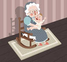 卡通怀抱婴儿的老妇人矢量素材