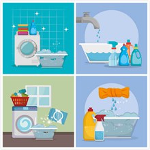 洗衣清洁产品主题广告设计矢量图