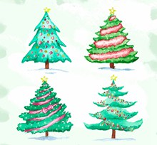 4款水彩绘圣诞树设计图矢量下载