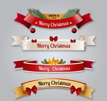4款精美圣诞节丝带条幅图矢量图下载