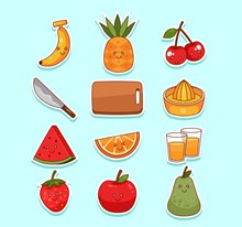 12款创意表情水果和榨汁工具贴纸图矢量下载