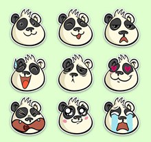 9款创意熊猫表情贴纸矢量