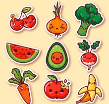 9款可爱表情蔬菜和水果贴纸图矢量下载