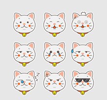 9款可爱白色猫咪表情头像矢量图片