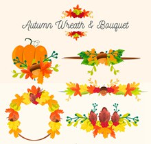 5款彩色秋季花环和花束图矢量图下载