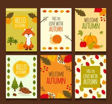 6款秋季动植物卡片矢量素材
