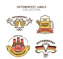 4款彩绘啤酒节标签矢量素材