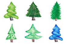 水彩效果圣诞树创意设计矢量素材