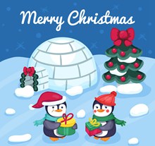 卡通过圣诞节的企鹅矢量素材