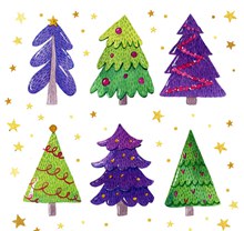 6款手绘彩色圣诞树图矢量图片