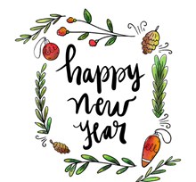 彩绘植物新年快乐艺术字矢量图片
