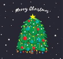 彩绘挂满装饰物的圣诞树矢量图