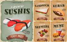 三明治寿司与烤串海报设计矢量图下载