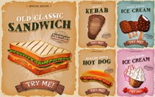 热狗冰淇淋与三明治等海报矢量图片