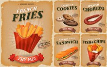 三明治与腊肠薯条食品海报矢量素材