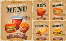 汉堡包与薯条食品海报设计矢量图下载