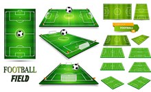 多种视图的足球场模型设计矢量图