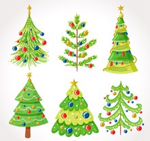 6款彩绘绿色圣诞树矢量图片