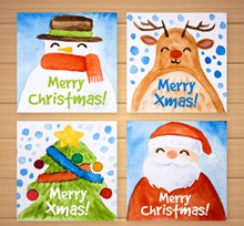 4款水彩绘圣诞节卡片矢量图片