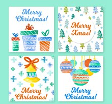 4款清新水彩圣诞卡片矢量图