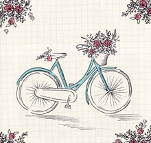 彩绘单车和花卉矢量下载